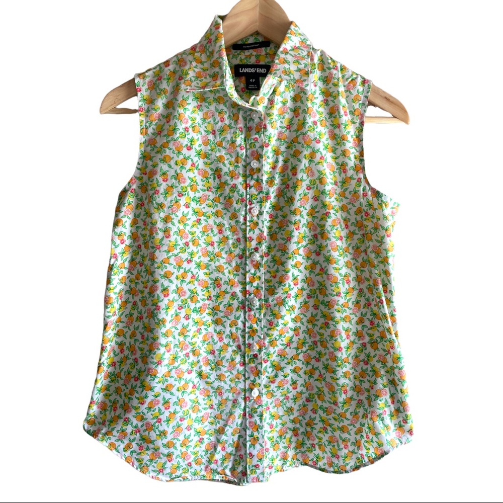 Lands End Sleeveless Button Up Lemon Shirt